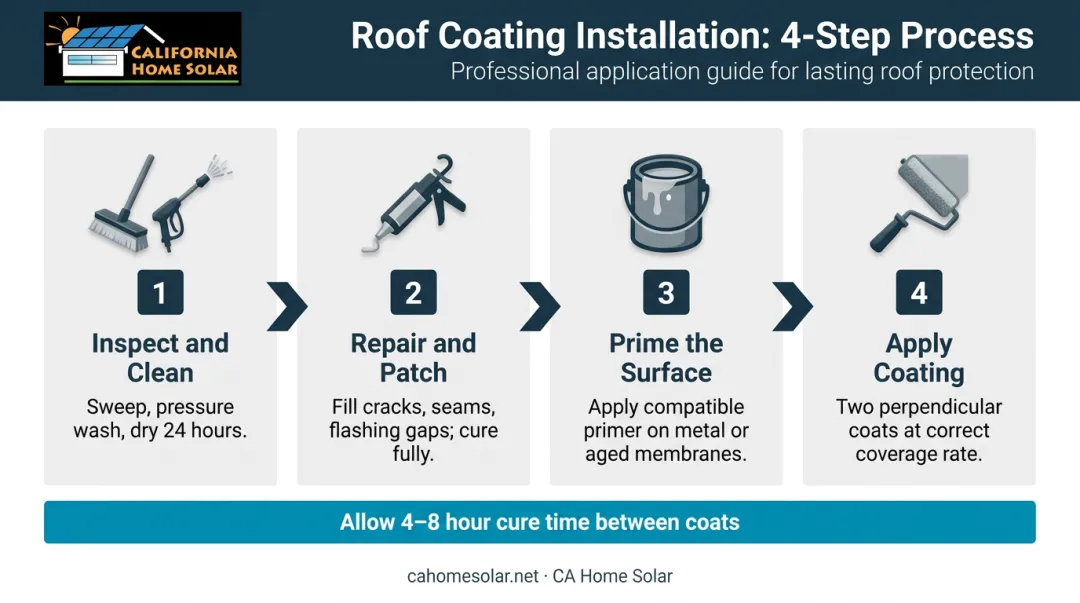 4-step cool roof coating installation process from cleaning to final coat