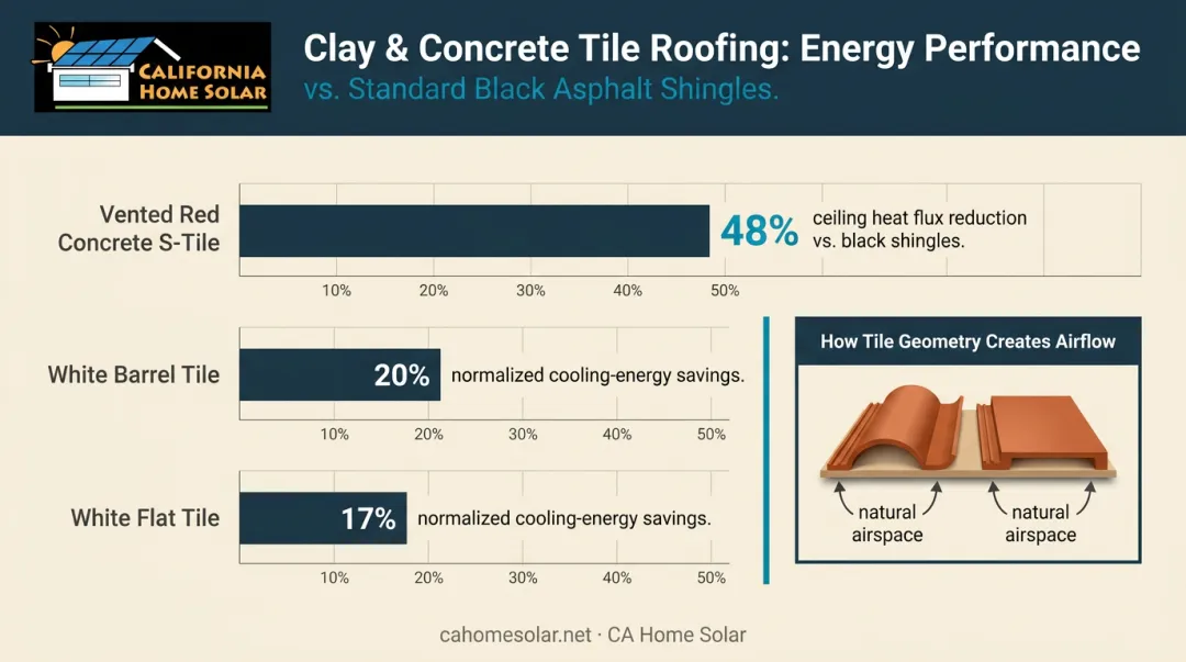Clay and concrete tile roof energy performance data comparison infographic