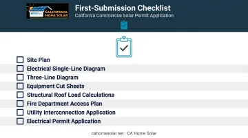 Eight-item commercial solar permit application documentation checklist for California AHJs