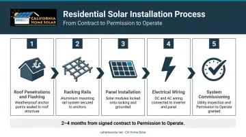 5-step residential solar installation process from roof penetration to utility PTO