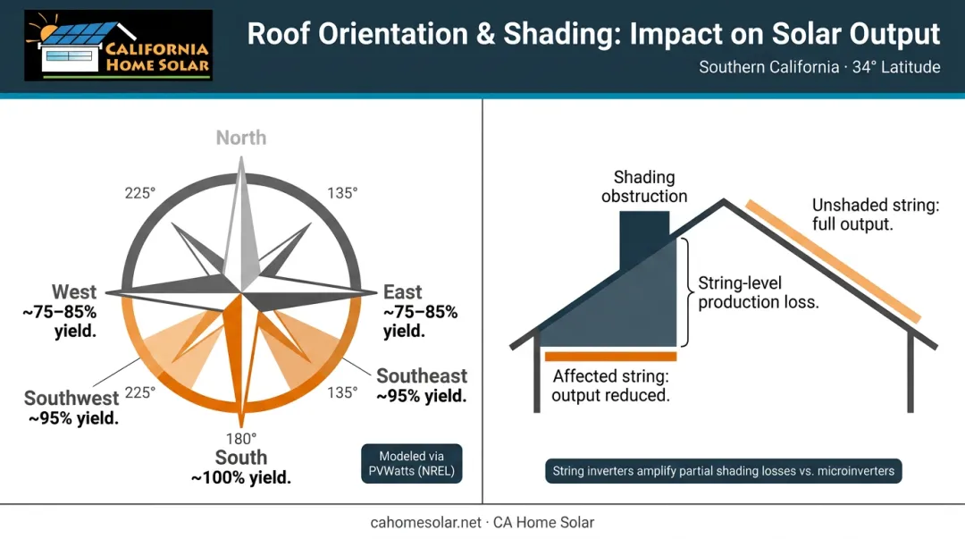 Solar panel tilt orientation and shading impact on annual energy yield diagram