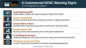 Six commercial HVAC warning signs checklist infographic for property owners