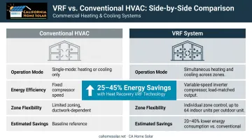 VRF system versus conventional HVAC energy savings comparison infographic