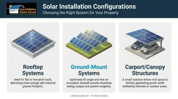 Three industrial solar installation types rooftop ground-mount and carport configurations compared