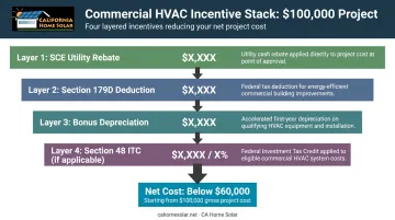Four-layer commercial HVAC incentive stacking framework reducing net project cost