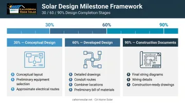 Commercial solar 30 60 90 percent design stage milestone comparison chart