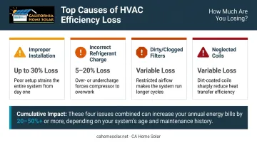 HVAC efficiency loss causes and percentage impact breakdown infographic