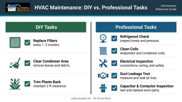 HVAC maintenance task checklist divided into DIY and professional technician categories