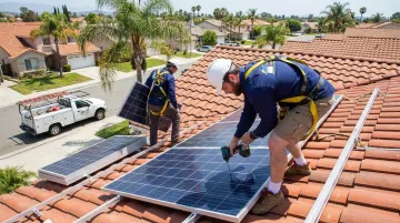 CA Home Solar installation crew working on residential rooftop solar array Southern California