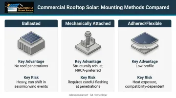 Three commercial rooftop solar mounting system types comparison chart California