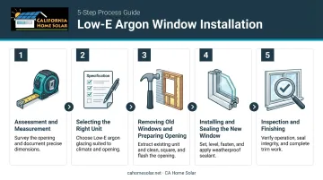 5-step argon Low-E window installation process flow from assessment to inspection