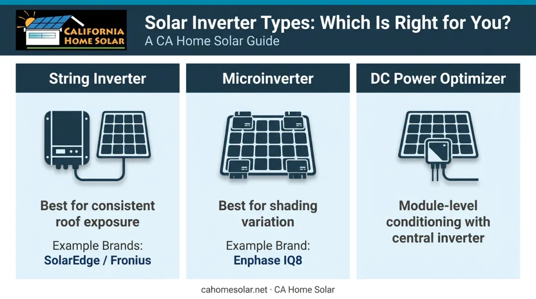 Three solar inverter types comparison string microinverter and DC power optimizer