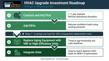 4-step commercial HVAC upgrade investment sequencing process flow infographic