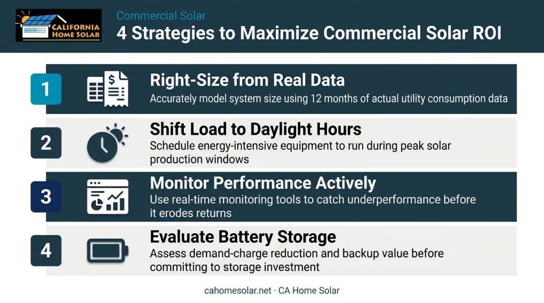 Four strategies to maximize commercial solar ROI from data sizing to battery storage