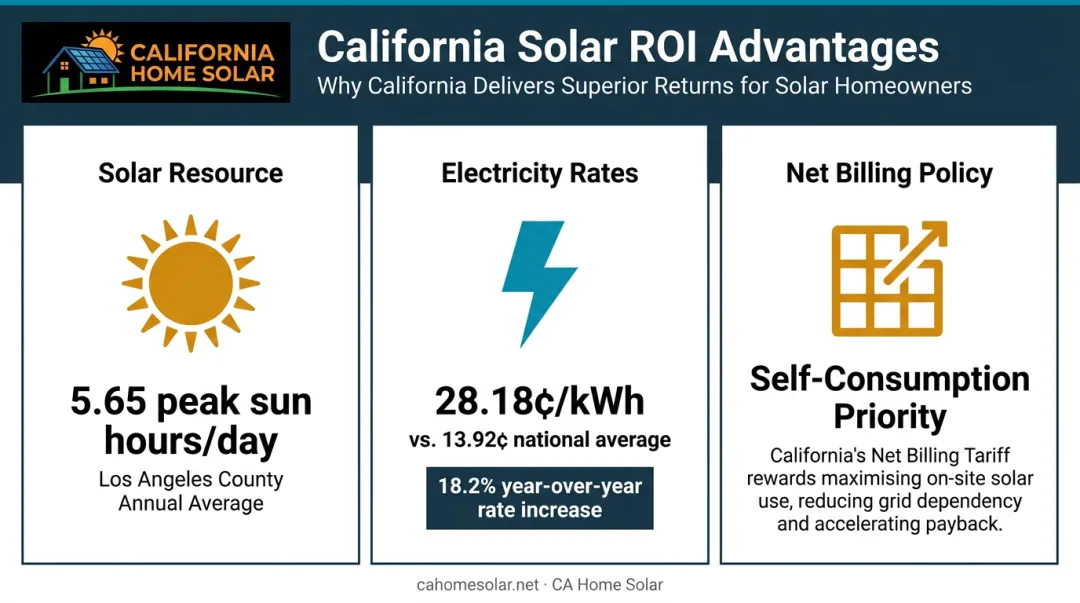 Three California commercial solar ROI structural advantages sun rates and net billing policy
