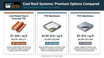 Three premium cool roof system types cost lifespan comparison infographic