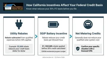 Three California solar incentives affecting federal tax credit basis calculation breakdown