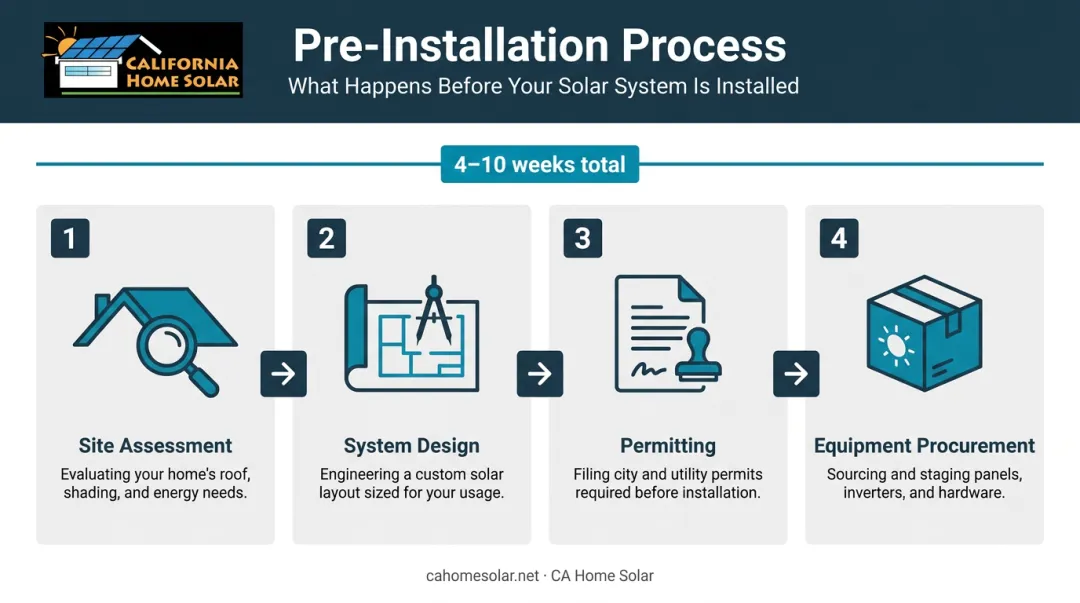4-phase solar pre-installation process timeline from assessment to equipment procurement
