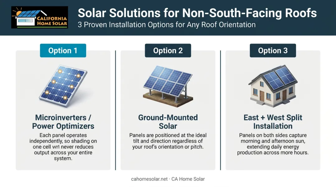Three solar solutions for non-south-facing roofs microinverters ground-mount east-west split