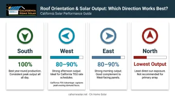 Four compass directions solar panel performance comparison ranked by annual output