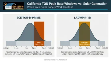 SCE versus LADWP TOU peak rate windows comparison solar generation timing chart