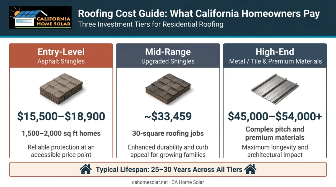 Southern California roofing cost tiers comparing asphalt metal and tile materials