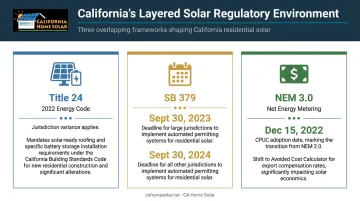 Three California solar regulatory frameworks Title 24 SB 379 and NEM 3.0 overview