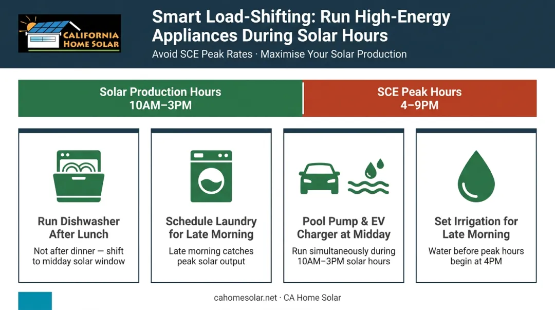 Four-step load shifting strategy moving appliances out of 4 to 9 PM peak hours