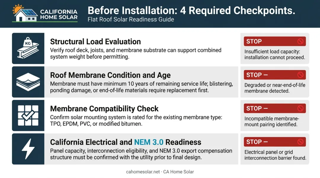 Flat roof solar installation prerequisites checklist four key assessment steps