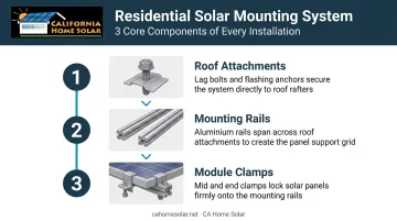 Three core solar panel mounting system components diagram with labels