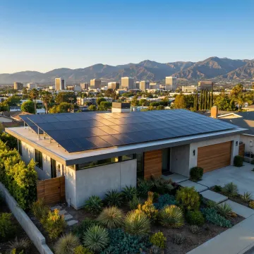 High-efficiency solar panels installed on Santa Ana home with clear blue sky