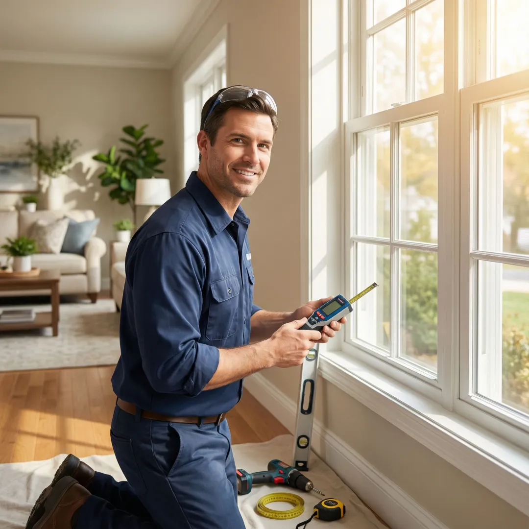Professional window installer installing energy-efficient windows in Irvine home