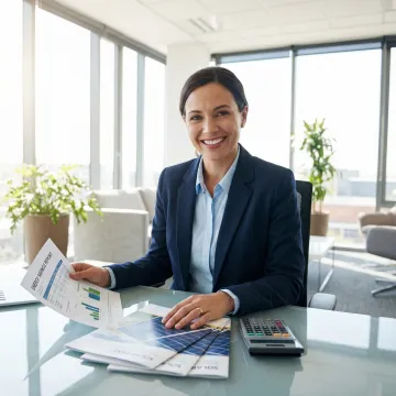 Business owner reviewing solar energy savings report