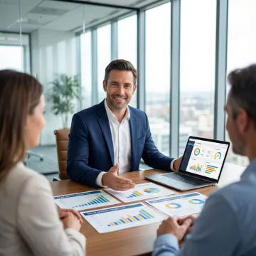 Business owner reviewing solar energy savings report