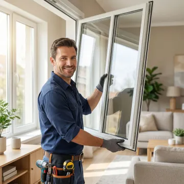 Professional window installer fitting energy-efficient windows in Pasadena home
