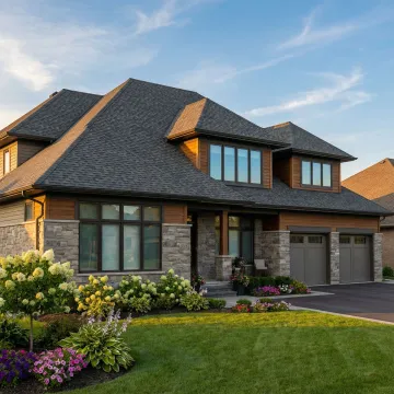 Beautiful modern home with newly installed premium roofing materials showcasing expert craftsmanship