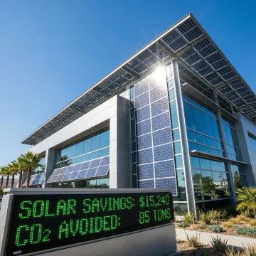 Commercial solar panels generating clean energy for business
