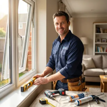 Professional window installer working on energy-efficient window installation in Compton home