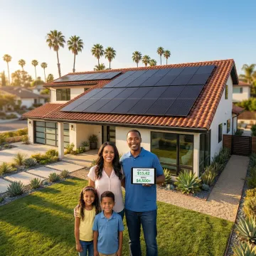 Modern home with solar panels and energy savings benefits