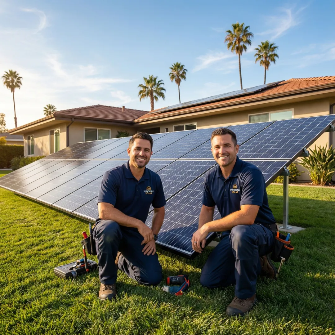 Professional ground mount solar panel installation in Long Beach residential property