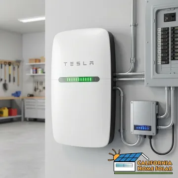 Tesla Powerwall connected to home solar system with monitoring display