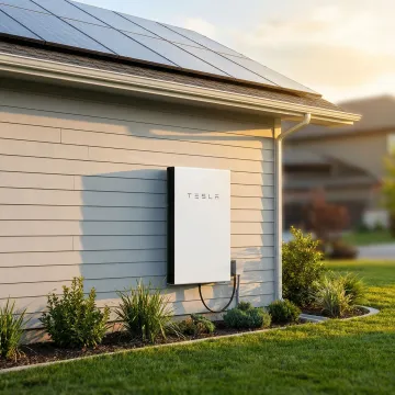 Tesla Powerwall battery system mounted on exterior wall of modern San Diego home