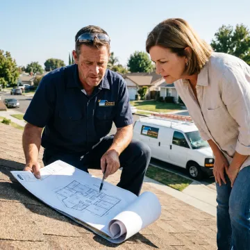 Solar installer reviewing plans with homeowner