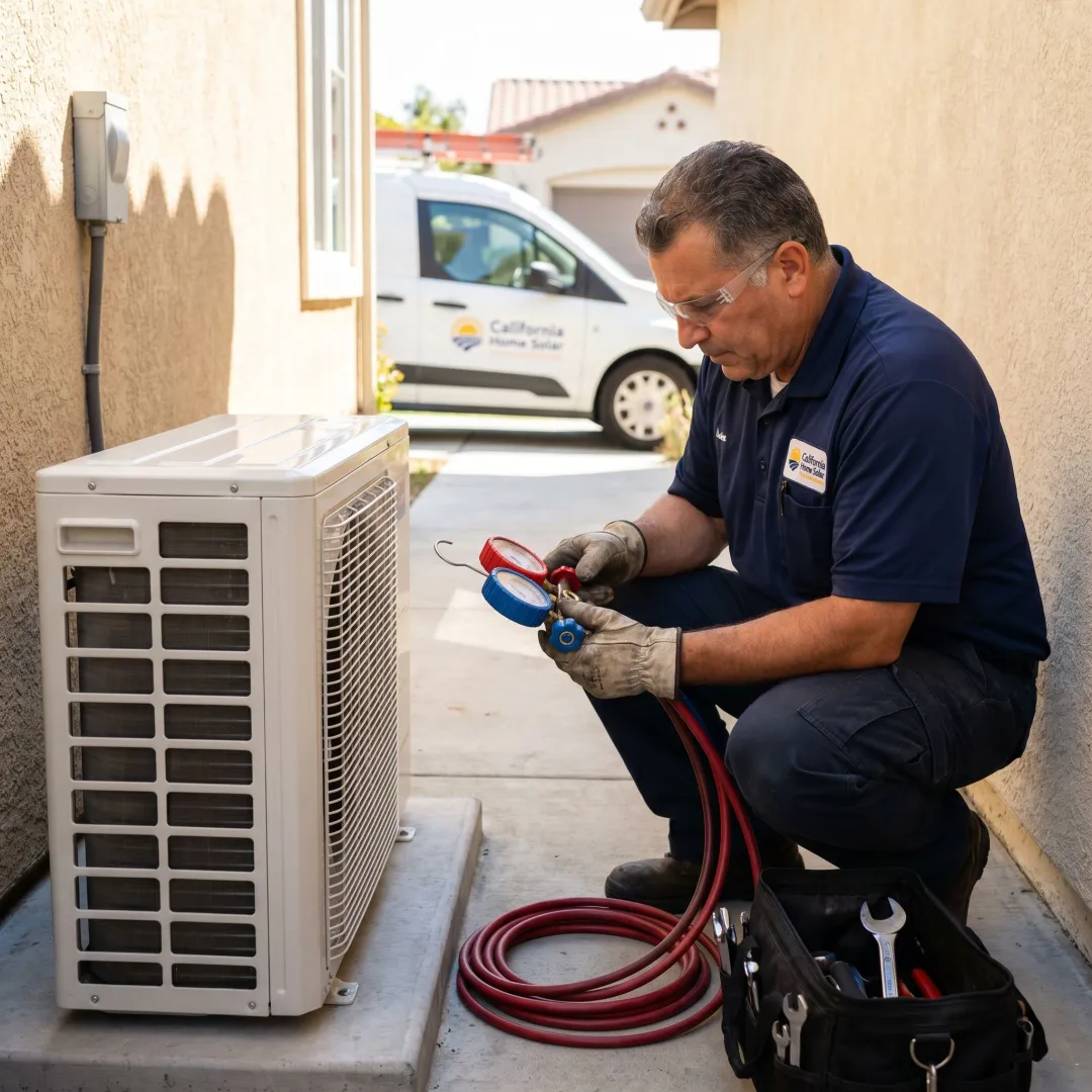 HVAC technician checking a newly installed AC system