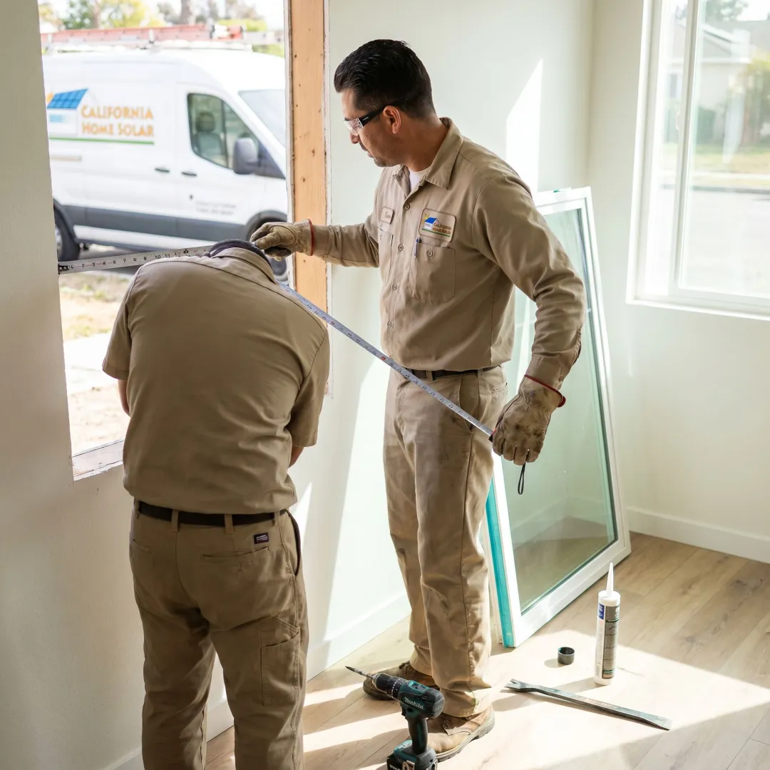 Installer measuring a window for replacement