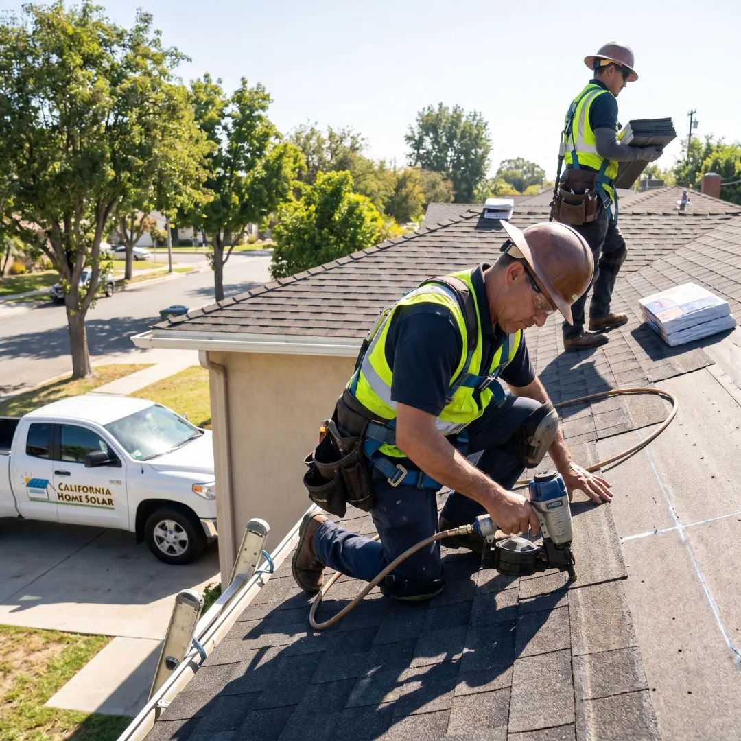 Roof replacement crew working on a Burbank home