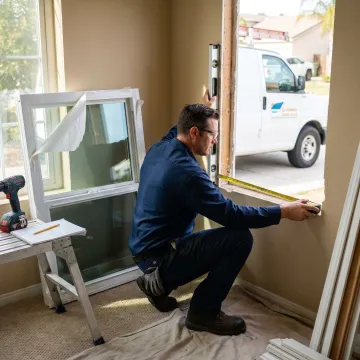 Installer measuring a replacement window opening