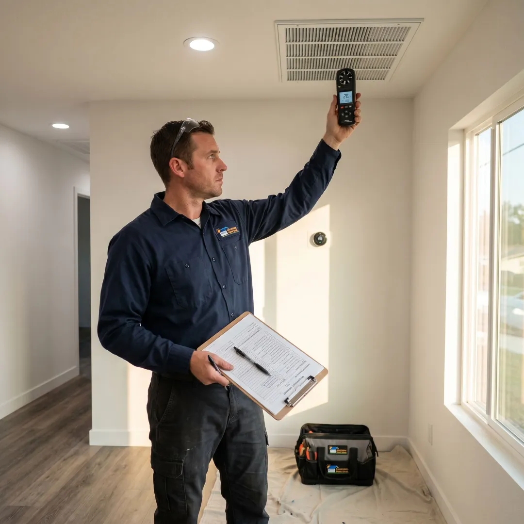 HVAC technician checking a newly installed AC system