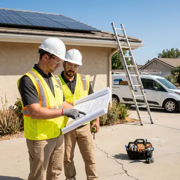 Solar installer reviewing panel layout