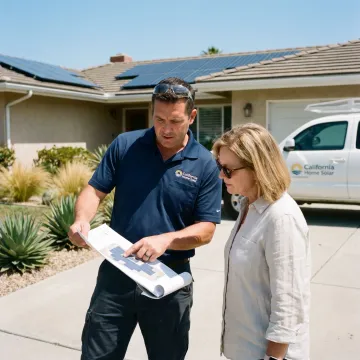 Solar contractor reviewing rooftop panel plans